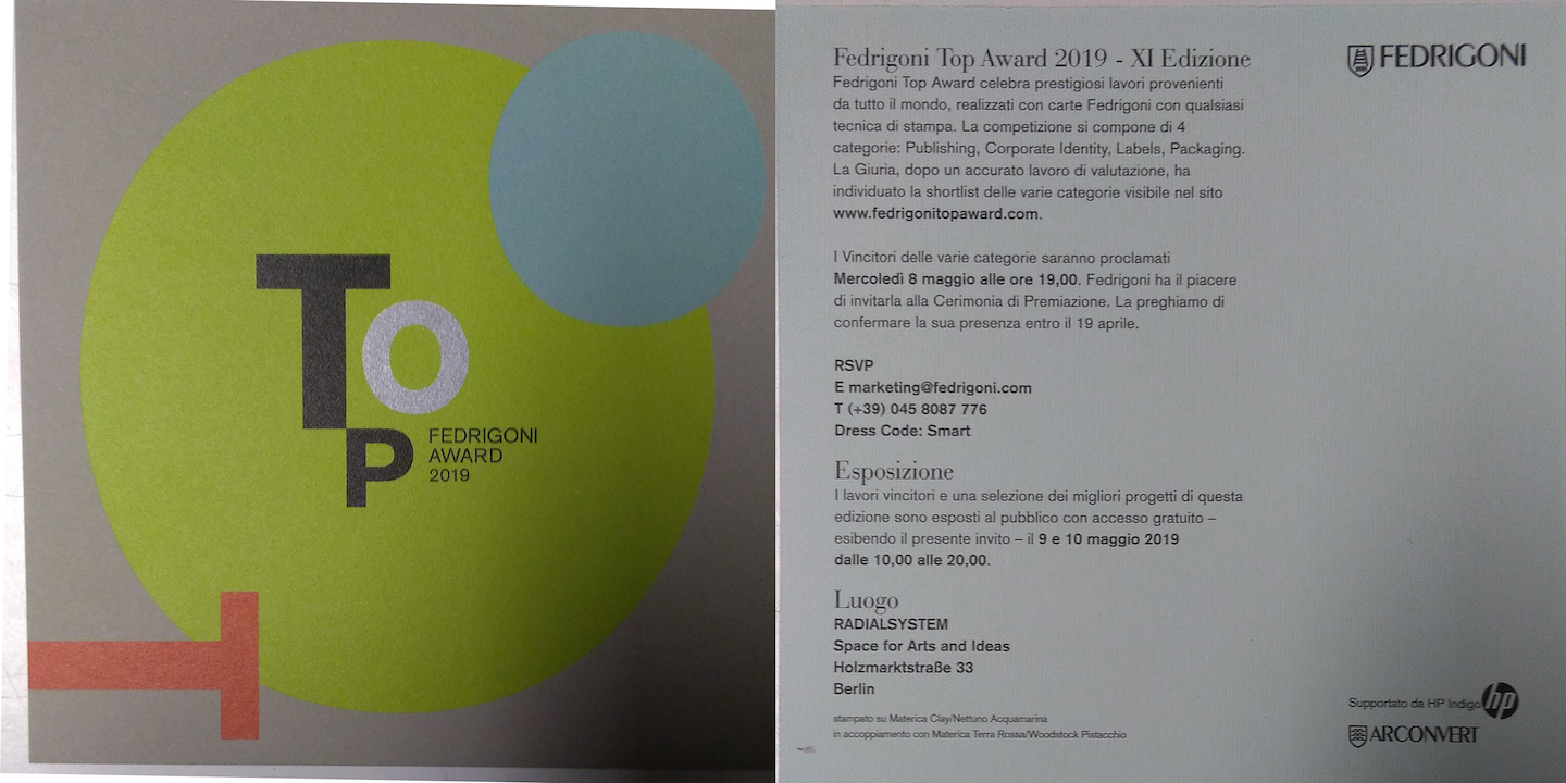 FEDRIGONI TOP AWARD 2019